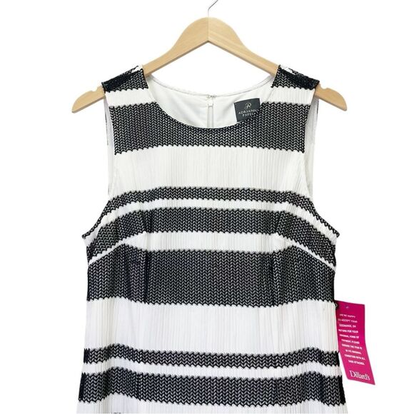NWT Adrianna Papell Kang Kang Striped Trumpet Midi Dress Black & White Size 14 - Picture 5 of 15